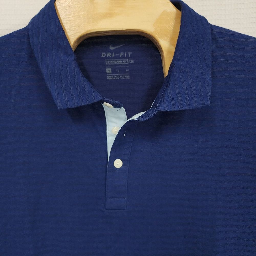NIKE Dri-Fit Polo MENS XL Dark Blue Stretch Performance Sport -Metal Logo LIGHT - Picture 3 of 10